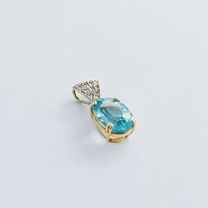 14kt Gold Oval Natural Sky BlueTopaz & Diamond Pendant​